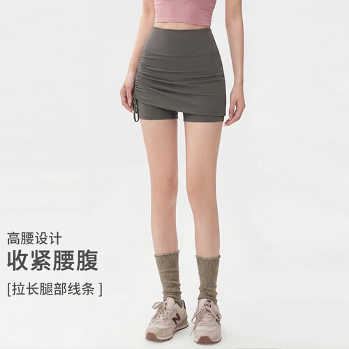 瑜伽裤女假两件高腰提臀夏季运动短裤外穿跑步训练健身裤裙三分裤