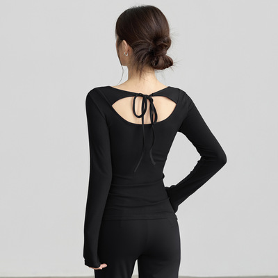 美背瑜伽服女秋冬新款修身显瘦运动上衣跑步普拉提训练健身服长袖