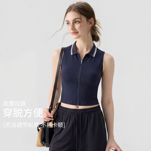 polo领运动背心女健身跑步速干拉链上衣羽毛球网球服套装瑜伽服夏