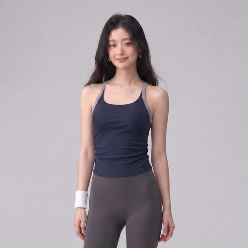 一体式带胸垫运动内衣女撞色跑步健身服上衣休闲普拉提瑜伽背心