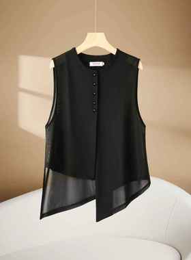 9688网纱夏季马甲女短款夏潮夏款百搭显瘦不对称外搭薄款坎肩马夹