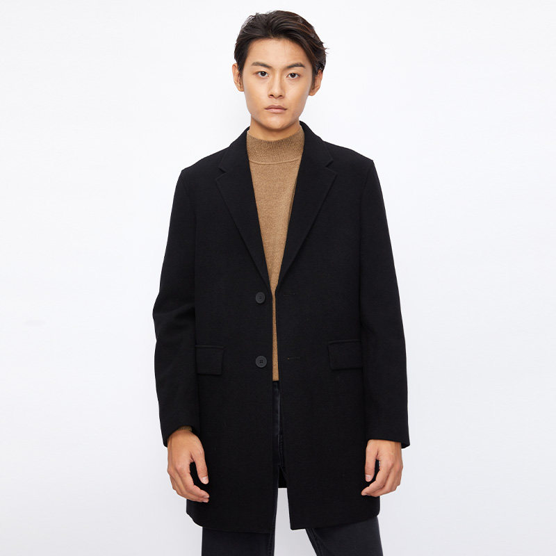 吊牌2399九牧王秋冬黑色中长毛呢大衣风衣hd1b50417羊毛含75%