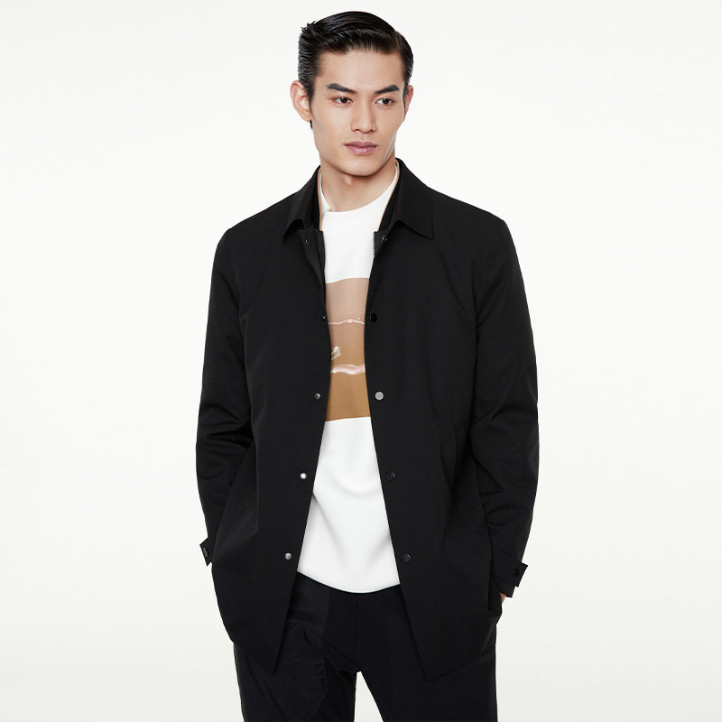 九牧王翻领黑色修身派克夹克风衣防风外套jp1a40117