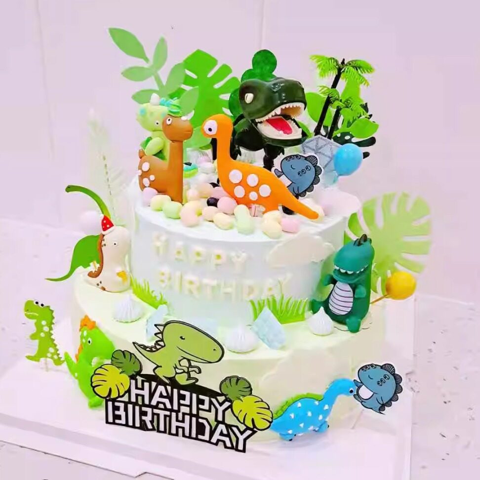 新款双层恐龙动物奶油英寸生日蛋糕简约宝宝儿童卡通重庆主城同城