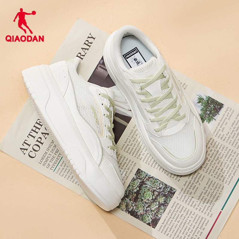 乔丹网面板鞋女子百搭清新绿小白鞋夏透气厚底增高轻便学生休闲鞋