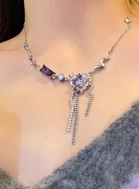 甜酷辣妹风金属紫色项链
