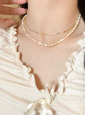 夏季彩色串珠贝壳项链女轻奢小众高级感甜酷设计感叠戴锁骨链配饰