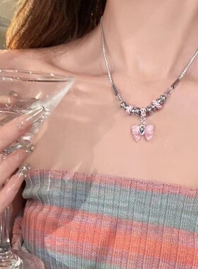 粉色蝴蝶结少女心夏季锁骨链