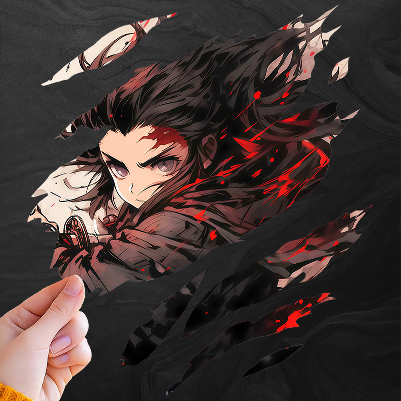 动漫风鬼灭之刃炭治郎撕裂款汽车装饰贴纸二次元动漫角色车窗贴,汽车用品/电子/清洗/改装,汽车装饰贴/反光贴,淘宝优惠券,粉丝福利购,淘宝优惠卷
