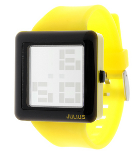 韩国聚利时中性手表男女通用硅胶果冻镜面电子表数字led夜光黄色