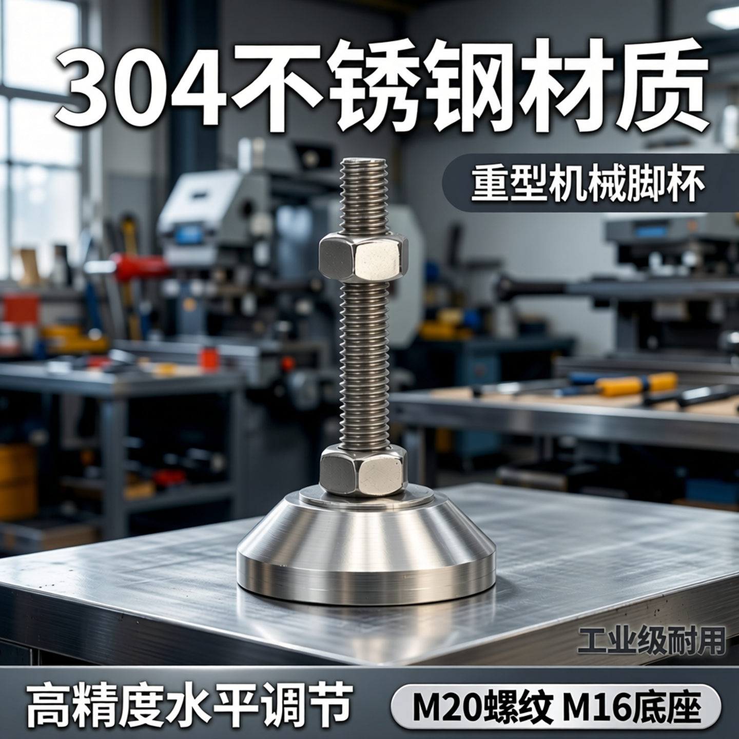 304不锈钢支撑脚机床水平调节脚地脚螺丝m20重型机械脚杯m16