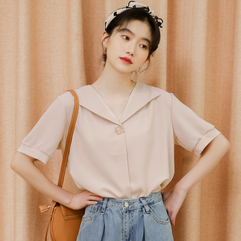 fresh Chiffon V. jacket clavicle Ultra cents shirt Short sleeved Korean Edition 2019 new pattern Versatile Sense of designin the Women's clothing/Boutique , Shirt  category - from Buy2taobao.com to provide professional Taobao agent buy service