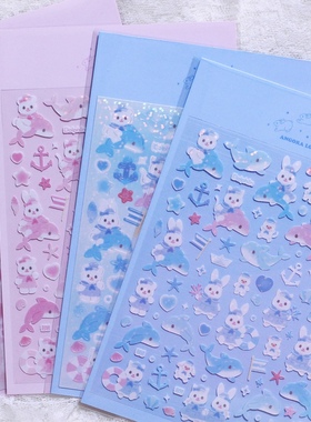 韩国angora lora鲸鱼海洋兔子镭射咕卡贴ins追星小卡diy照片装饰