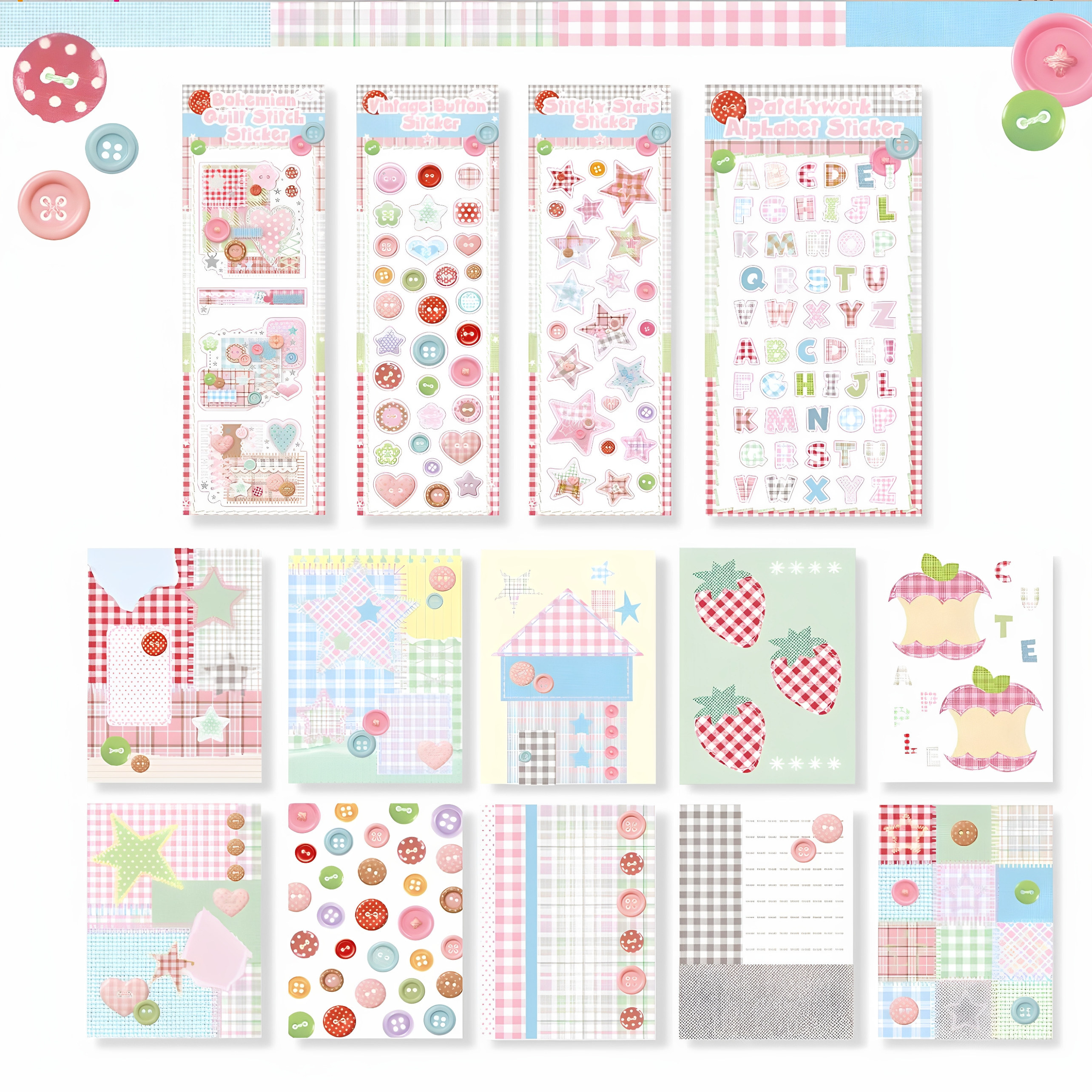 【现货】韩国pearlybutton布艺纽扣贴纸手账内页diy咕本ins防水贴