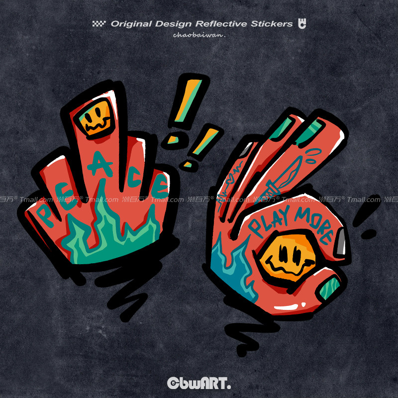 涂鸦车贴个性创意OK中指笑脸汽车身遮挡划痕反光贴摩托电动车贴纸