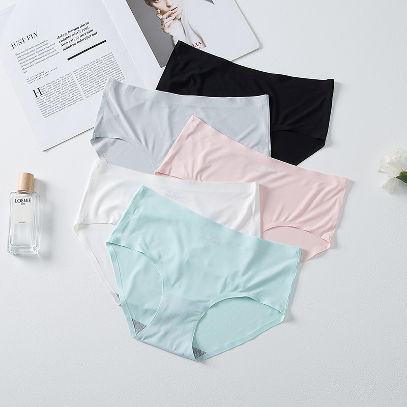 女士冰丝无痕内裤一片式中腰三角黑色性感少女简约运动内衣