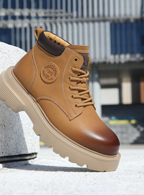 马丁靴男高帮2024年新款秋季英伦风靴子中帮工装鞋大黄靴防滑户外