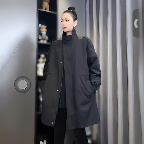 风衣女立领中长款2025春秋新款韩版宽松大码显瘦休闲高级感外套