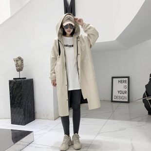 韩版 连帽工装 学生过膝宽松胖MM加大外套 2019春秋新款 风衣女中长款
