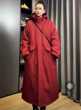棉衣女长款冬季加厚宽松过膝中长款保暖百搭休闲时尚大码连帽棉服
