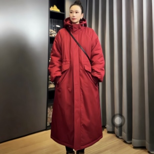 棉衣女长款冬季加厚宽松过膝中长款保暖百搭休闲时尚大码连帽棉服
