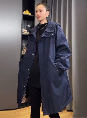 2026新款宽松中长款连帽风衣女休闲大码百搭时尚显瘦春秋外套