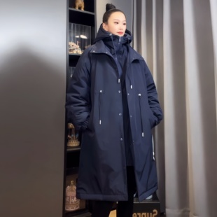 冬季假两件棉衣女休闲时尚长款连帽宽松显瘦情侣款加厚中长款棉服