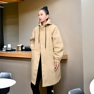 2025春季新款风衣女韩版休闲连帽大码显瘦大口袋百搭中长款外套