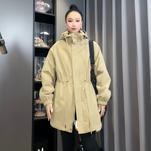 中长款 春秋极简外套211 风衣女宽松连帽收腰显瘦休闲百搭韩版 大码