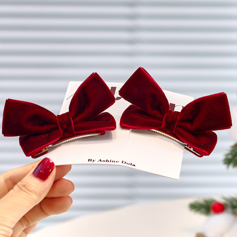 韩国秋冬丝绒蝴蝶结小顶夹宝宝立体耳朵发夹小女孩边夹儿童发饰