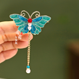 新中式国风烧蓝宝宝旗袍发夹古典儿童蝴蝶蜻蜓侧边夹汉服女孩头饰