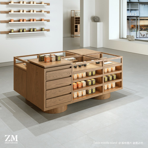 玻璃中岛台柜多层茶叶陶瓷店礼品展示柜文创旅游商品陈列架中间摆