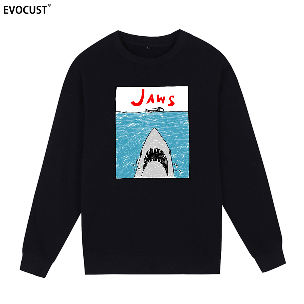 Jaws大白鲨斯皮尔伯格经典怀旧复古电影男女字母卡通海报圆领卫衣