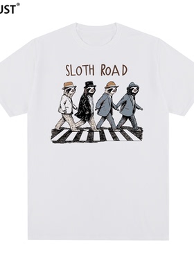 Sloth Road短袖T恤树懒The Beatles披头士列侬搞笑可爱男女情侣潮