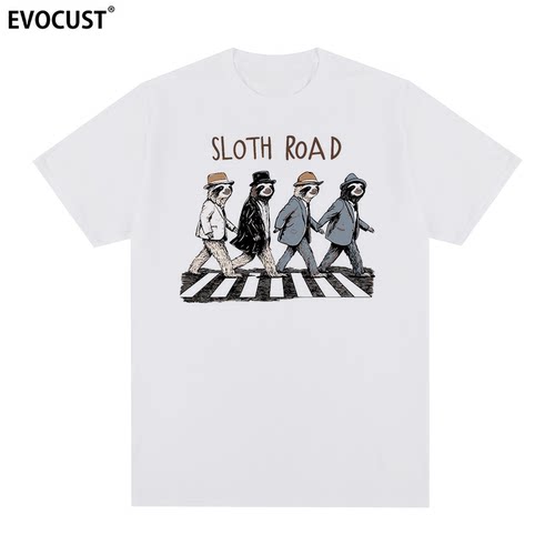 Sloth Road短袖T恤树懒The Beatles披头士列侬搞笑可爱男女情侣潮