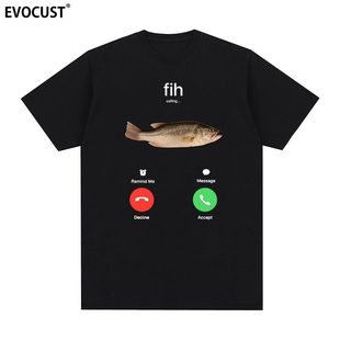 Fih创意鱼短袖 Funny欧美趣味英文字母男女潮 T恤手机通话印花Fish