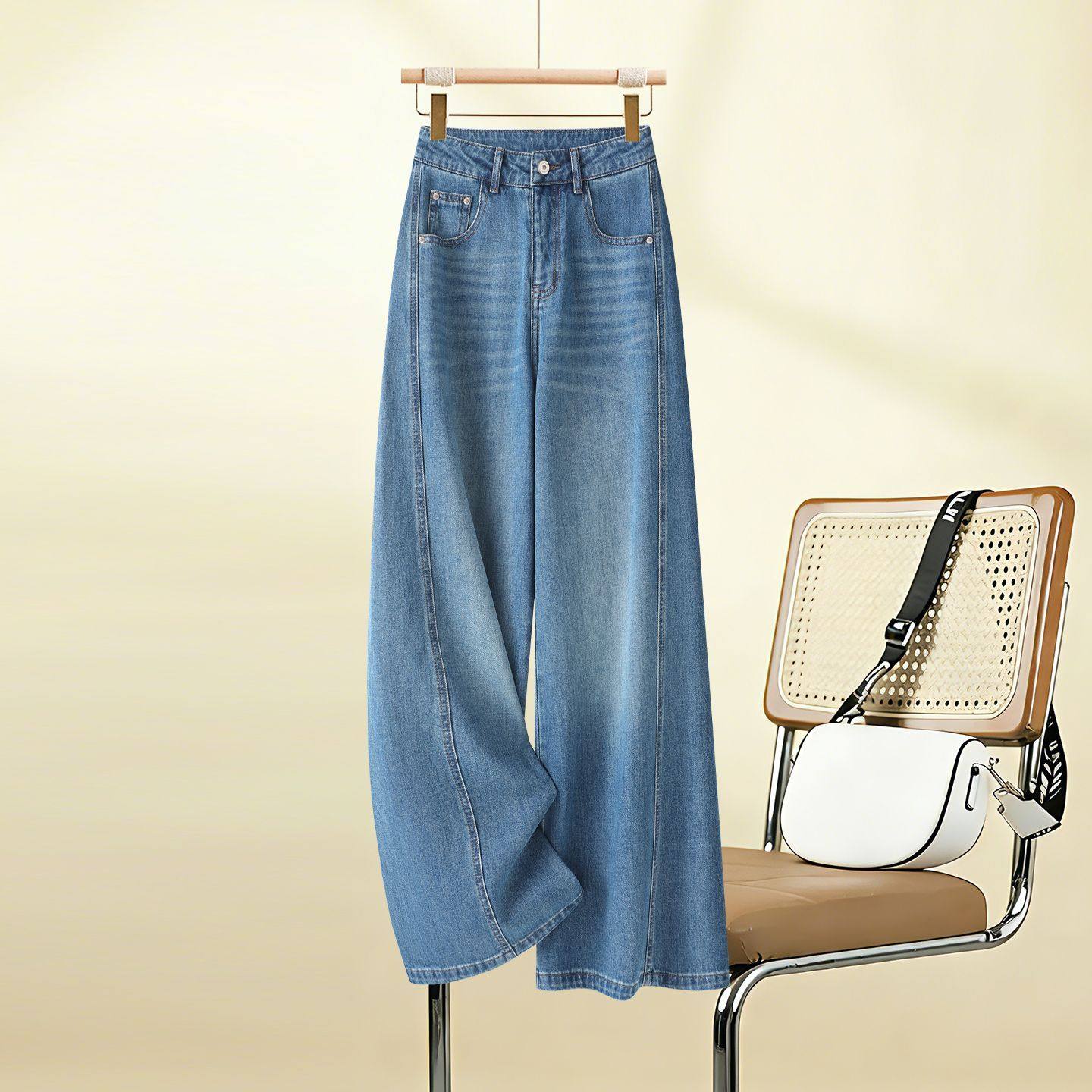 时尚复古蓝窄版阔腿牛仔裤女春秋2026新款爆款宽松显瘦直筒休闲裤