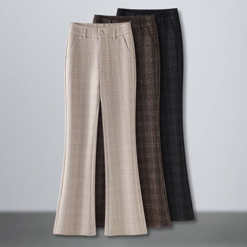 醋酸羊毛格子微喇裤女秋冬2025新款显瘦修身百搭加厚喇叭休闲裤子