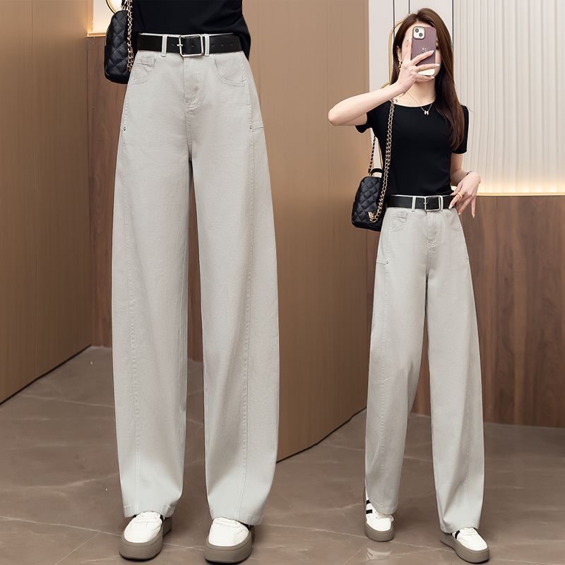 时尚渣渣灰牛仔弯刀裤女春秋季新款宽松显瘦垂感休闲阔腿香蕉裤子