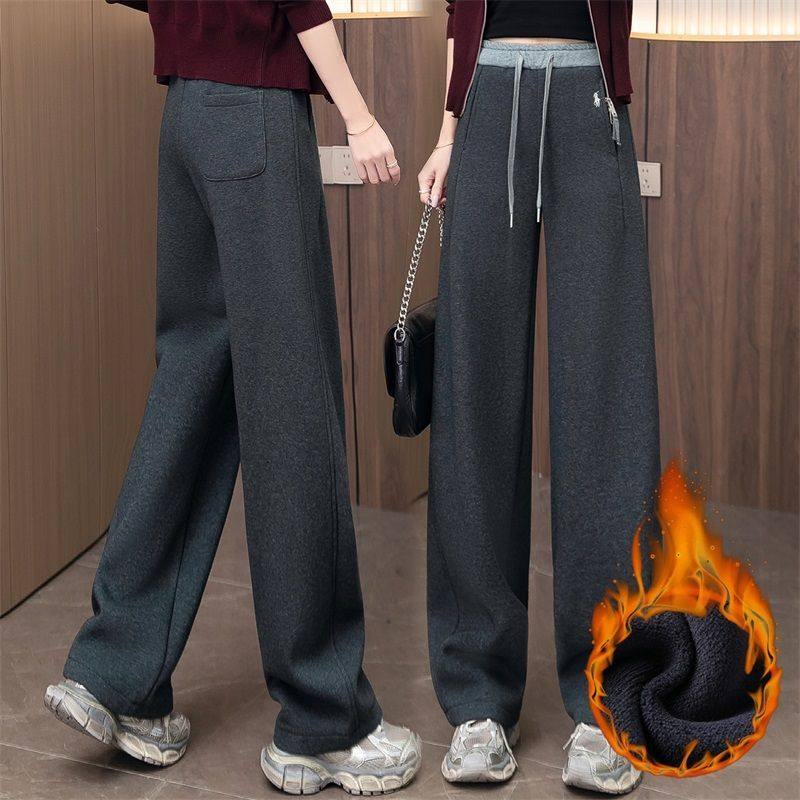 时尚加绒加厚弯刀休闲裤女2025秋冬新款宽松显瘦遮肉直筒香蕉裤子