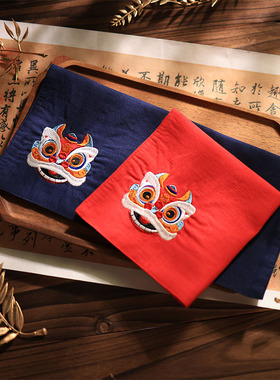 栖梦手帕刺绣醒狮中国风手绢
