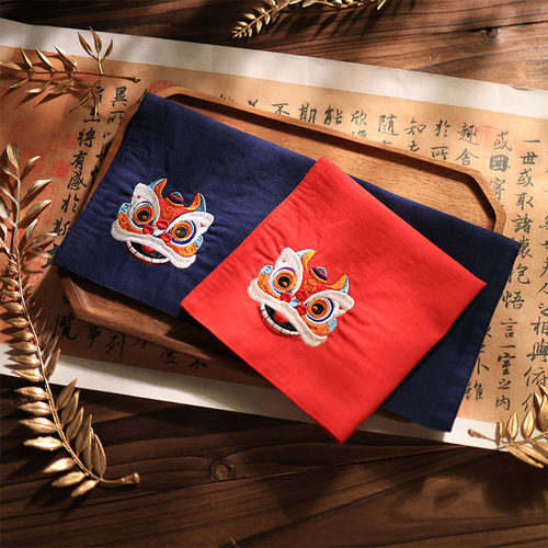 栖梦手帕刺绣醒狮中国风手绢