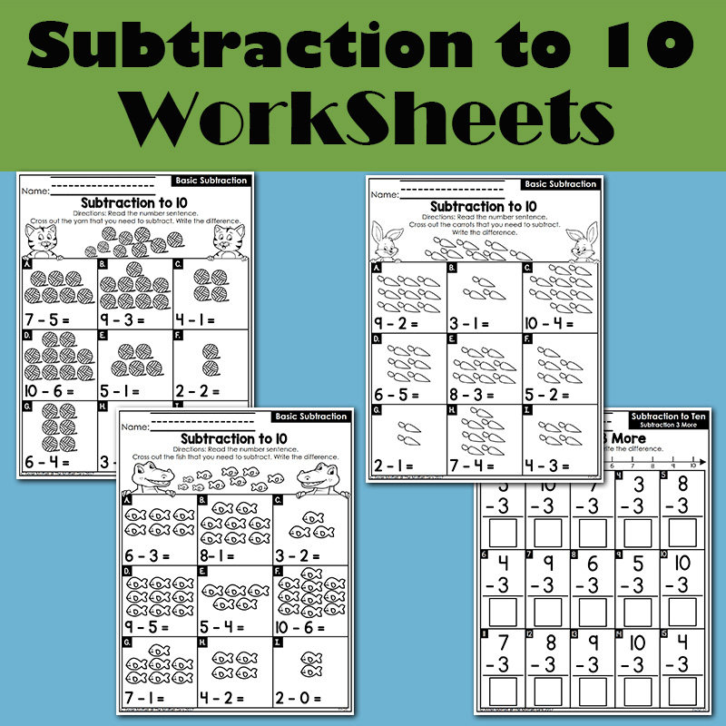 幼儿英语启蒙数学10以内减法黑白涂色练习纸题早教老师课堂用纸