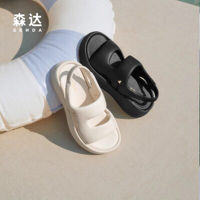 森达休闲凉鞋女款夏季新商场同款舒适轻便厚底面包凉鞋子XMT01BL5