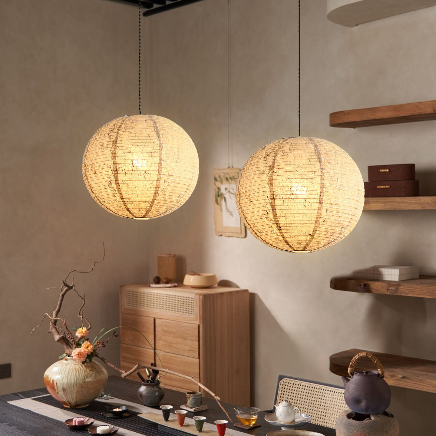 中古风纸灯笼店铺装饰云龙纸吊灯