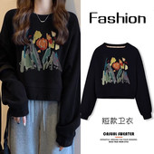 高腰显瘦小个子短款 国潮设计感小众2025年新款 秋冬上衣薄款 卫衣女