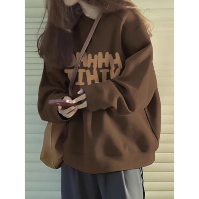 松弛感加绒圆领卫衣长袖oversize