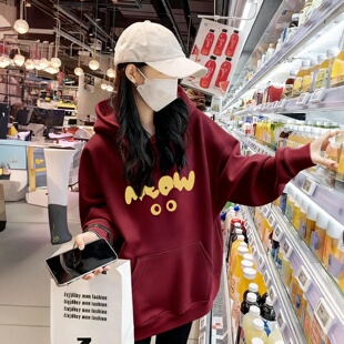 爆款红色卫衣女款2025新款秋冬季加绒加厚连帽小众不撞款保暖上衣