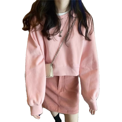 粉色加绒短款卫衣小众设计感外套