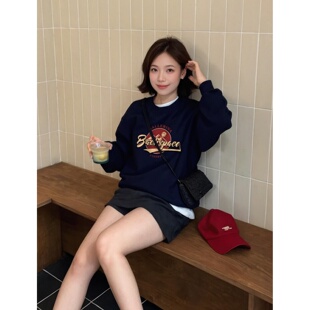 短款卫衣无帽女小个子2026新款秋冬季加绒加厚保暖设计感圆领上衣